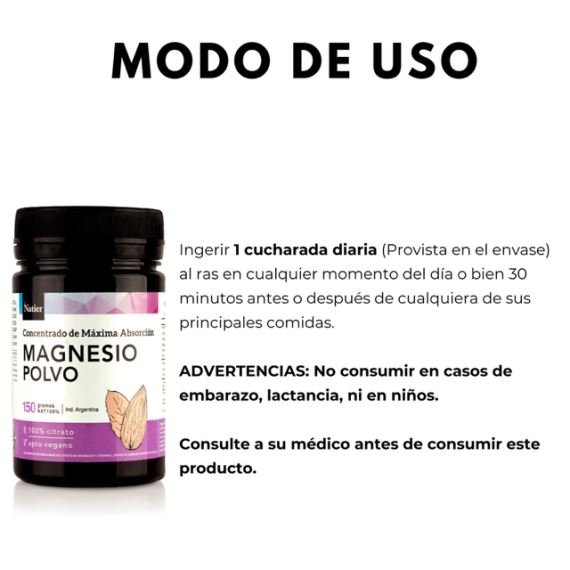 Suplemento Magnesio En Polvo Máxima Absorción 150g Natier