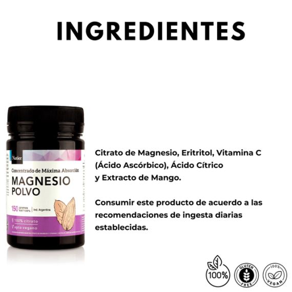 Suplemento Magnesio En Polvo Máxima Absorción 150g Natier