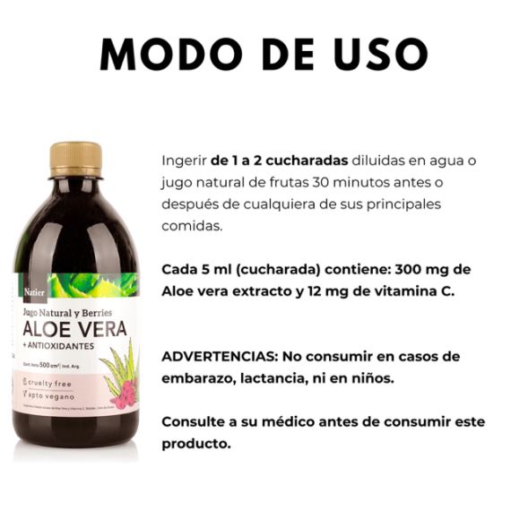 Jugo Bebible Aloe Vera Berries Antioxidante 500ml Natier