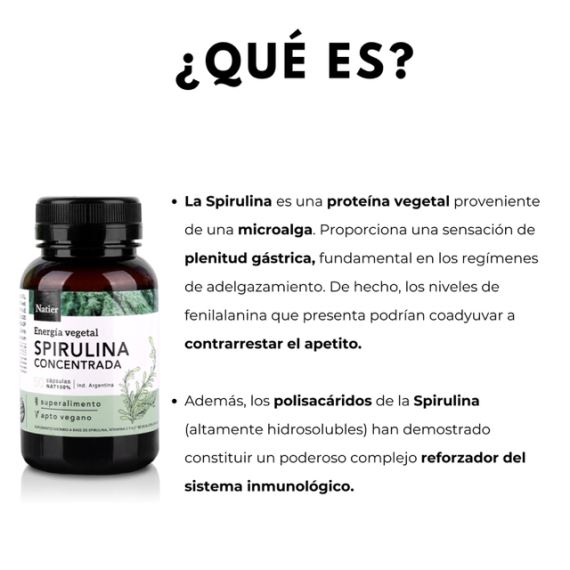 Suplemento Spirulina Energía y Proteína Vegetal 50 Cápsulas Natier