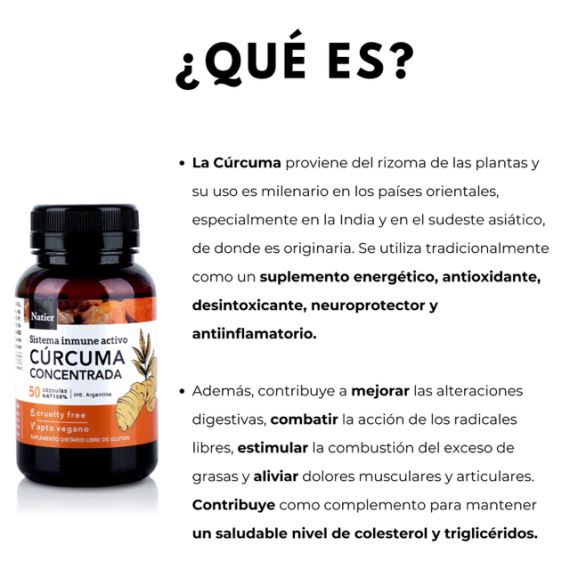 Suplemento Cúrcuma Concentrada Sistema Inmune 50 Cápsulas Natier