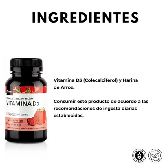 Suplemento Vitamina D3 Sistema Inmune 50 Cápsulas Natier