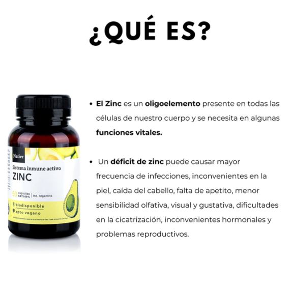 Suplemento Zinc Sistema Inmune Activo 50 Cápsulas Natier