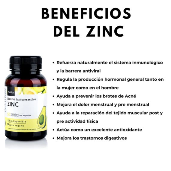 Suplemento Zinc Sistema Inmune Activo 50 Cápsulas Natier
