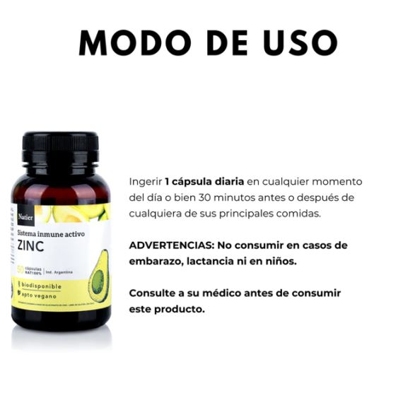 Suplemento Zinc Sistema Inmune Activo 50 Cápsulas Natier