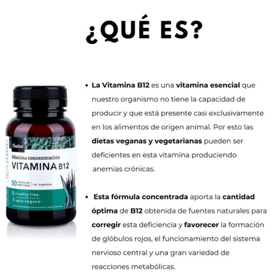Suplemento Vitamina B12 Máxima Concentración 50 Cápsulas Natier