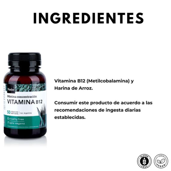 Suplemento Vitamina B12 Máxima Concentración 50 Cápsulas Natier