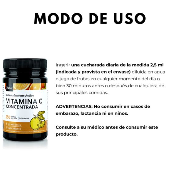 Suplemento Vitamina C Concentrada En Polvo 250g Natier