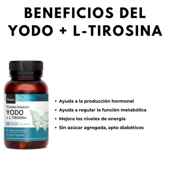 Suplemento Yodo + L - Tirosina Tiroides Saludable 50 Cápsulas Natier