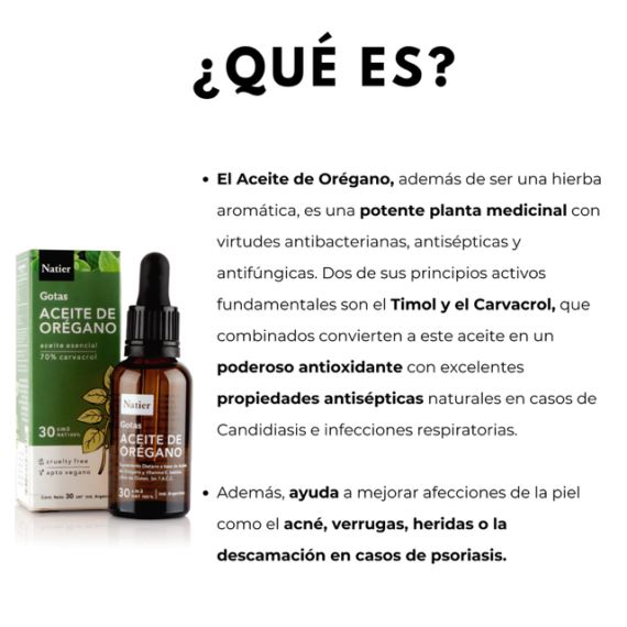 Suplemento Aceite de Orégano 70% Carvacrol Vitamina E 30ml Natier