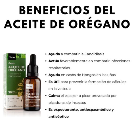 Suplemento Aceite de Orégano 70% Carvacrol Vitamina E 30ml Natier
