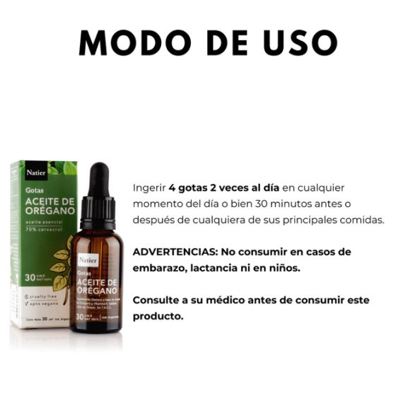 Suplemento Aceite de Orégano 70% Carvacrol Vitamina E 30ml Natier