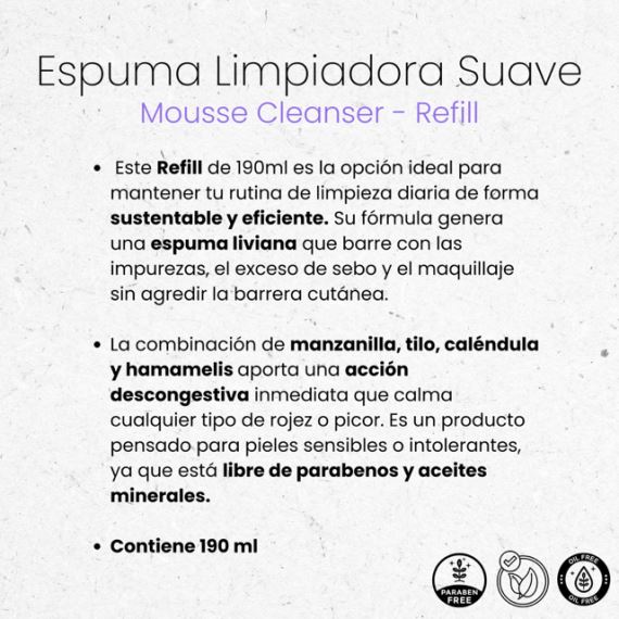 Espuma Limpiadora Suave Mousse Cleanser Refill 190ml Idraet