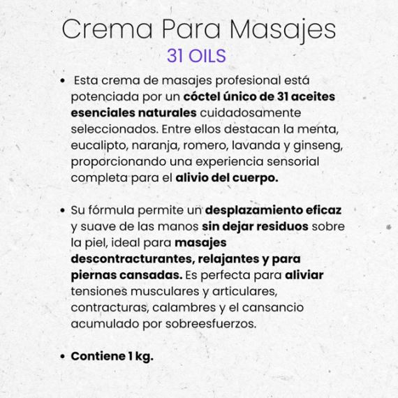 Crema Para Masajes Multipropósito 31 Oils Natural 1kg Idraet