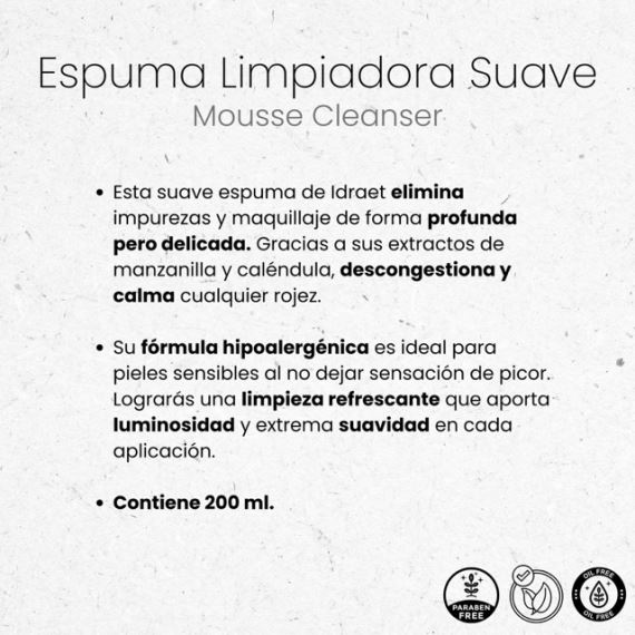 Espuma Limpiadora Facial Suave Mousse Cleanser 200ml Idraet