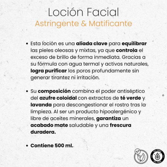 Loción Facial Astringente Matificante Piel Grasa 500ml Idraet