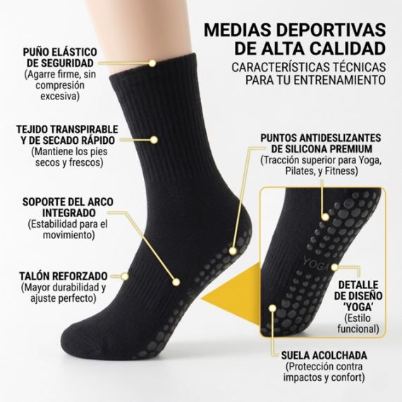 Pack X3 Medias Antideslizantes Pilates Yoga Media Caña Algodón Premium
