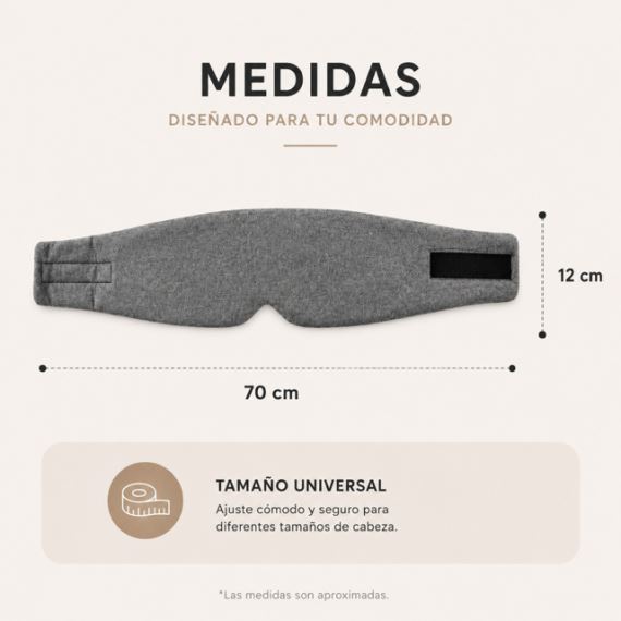Antifaz Máscara Para Dormir Ajustable Bloqueo de Luz Algodón Gris