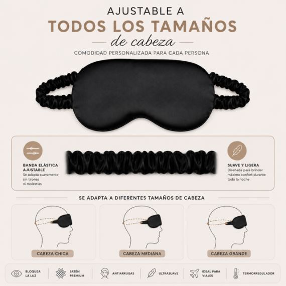 Antifaz De Satén Para Dormir Antiarrugas Viaje Relax Negro