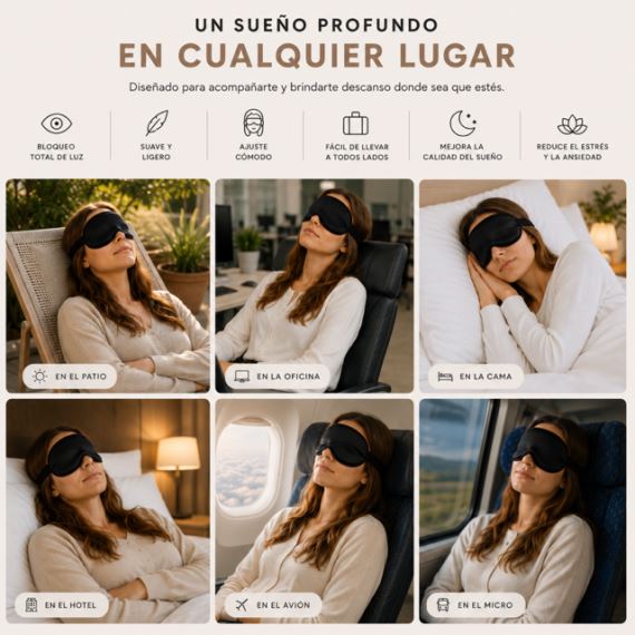 Antifaz De Satén Para Dormir Antiarrugas Viaje Relax Negro