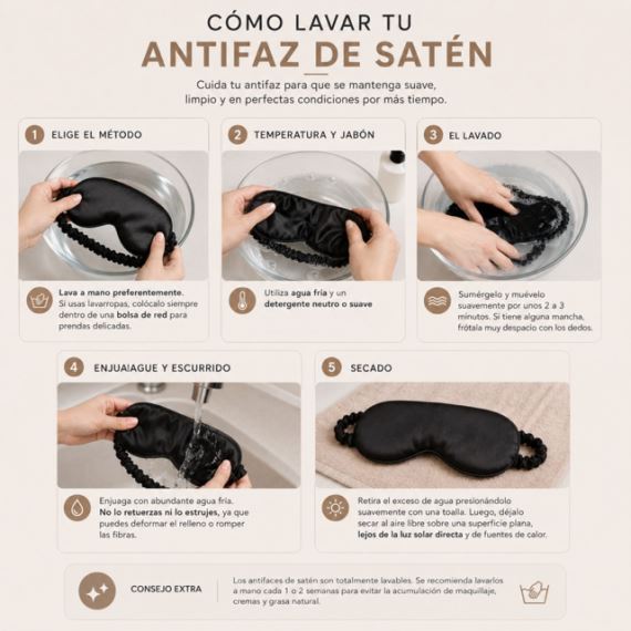 Antifaz De Satén Para Dormir Antiarrugas Viaje Relax Negro