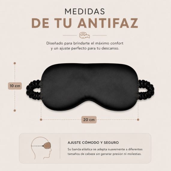 Antifaz De Satén Para Dormir Antiarrugas Viaje Relax Negro