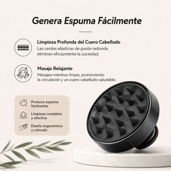 Cepillo Masajeador Capilar Cuero Cabelludo Silicona Negro