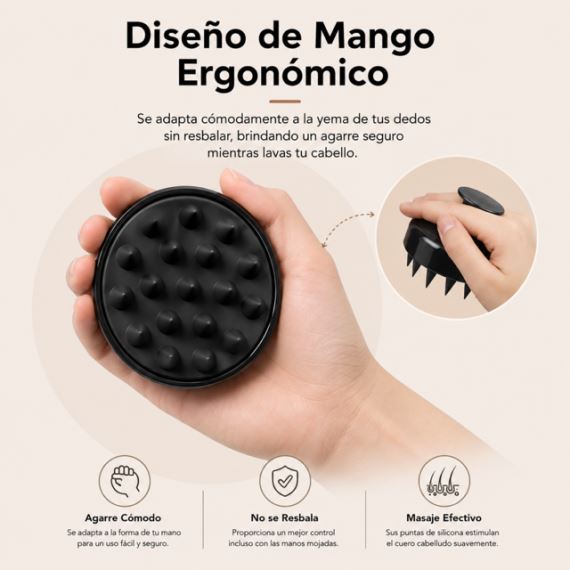 Cepillo Masajeador Capilar Cuero Cabelludo Silicona Negro