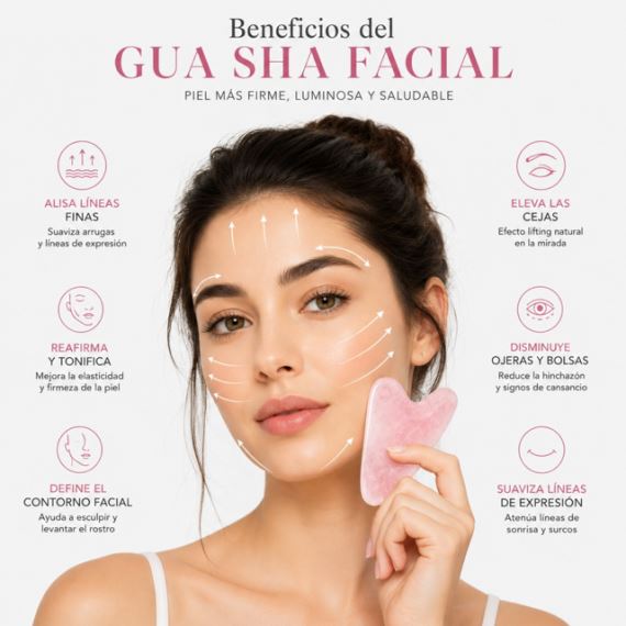 Piedra Gua Sha Masajeador Facial Antiarrugas Cuarzo Rosa
