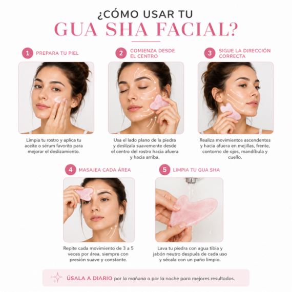 Piedra Gua Sha Masajeador Facial Antiarrugas Cuarzo Rosa