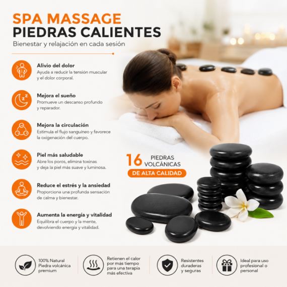 Set X16 Piedras Calientes de Basalto Masajes Spa Relajación