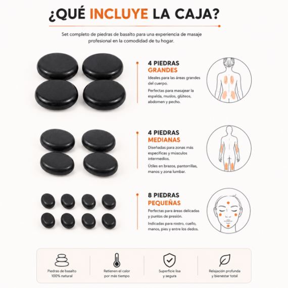 Set X16 Piedras Calientes de Basalto Masajes Spa Relajación
