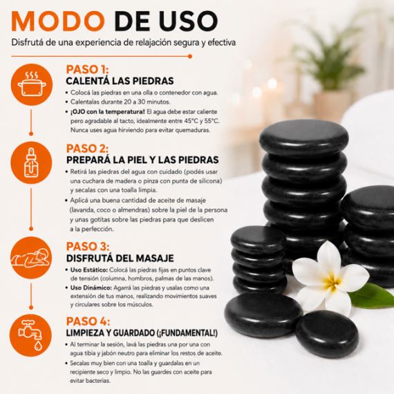 Set X16 Piedras Calientes de Basalto Masajes Spa Relajación